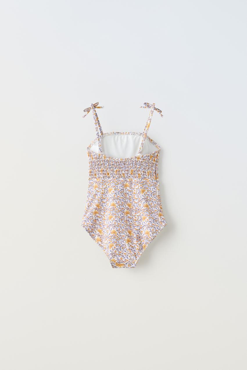 6-14 YEARS/ FLORAL SWIMSUIT - Mustard