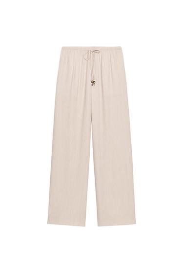PANTALON FLUIDE DROIT - Écru de Zara