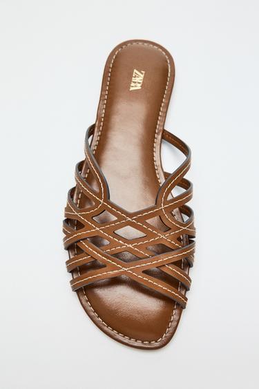 Zara MULTI-STRAP FLAT SANDALS - Brown