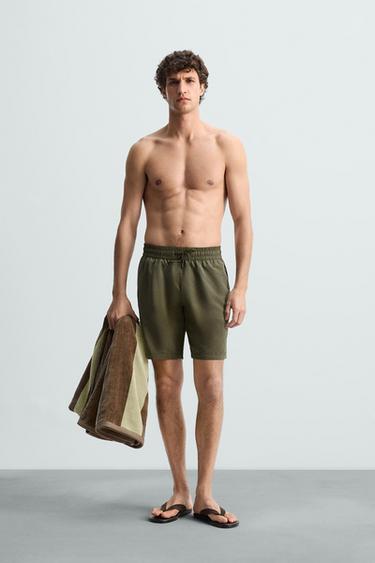 BASIC LONG SWIMMING TRUNKS - Khaki by Zara - Image 0