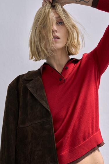 سترة بولو محاكة ممزوجة - أحمر الخاص بـ Zara