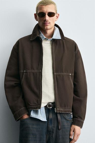 VESTE DÉLAVÉE SURPIQÛRE CONTRASTE - Marron de Zara - Image 5
