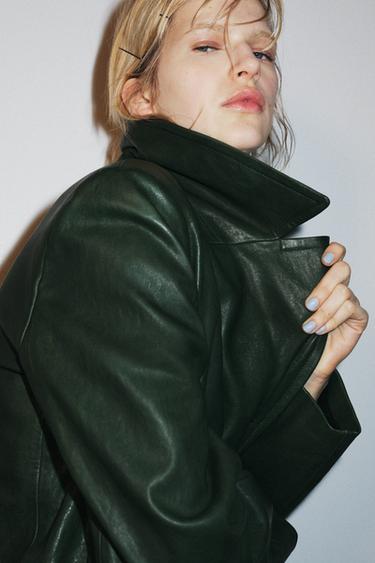 DOUBLE-BREASTED LEATHER BLAZER ZW COLLECTION LIMITED EDITION - Bottle green by Zara