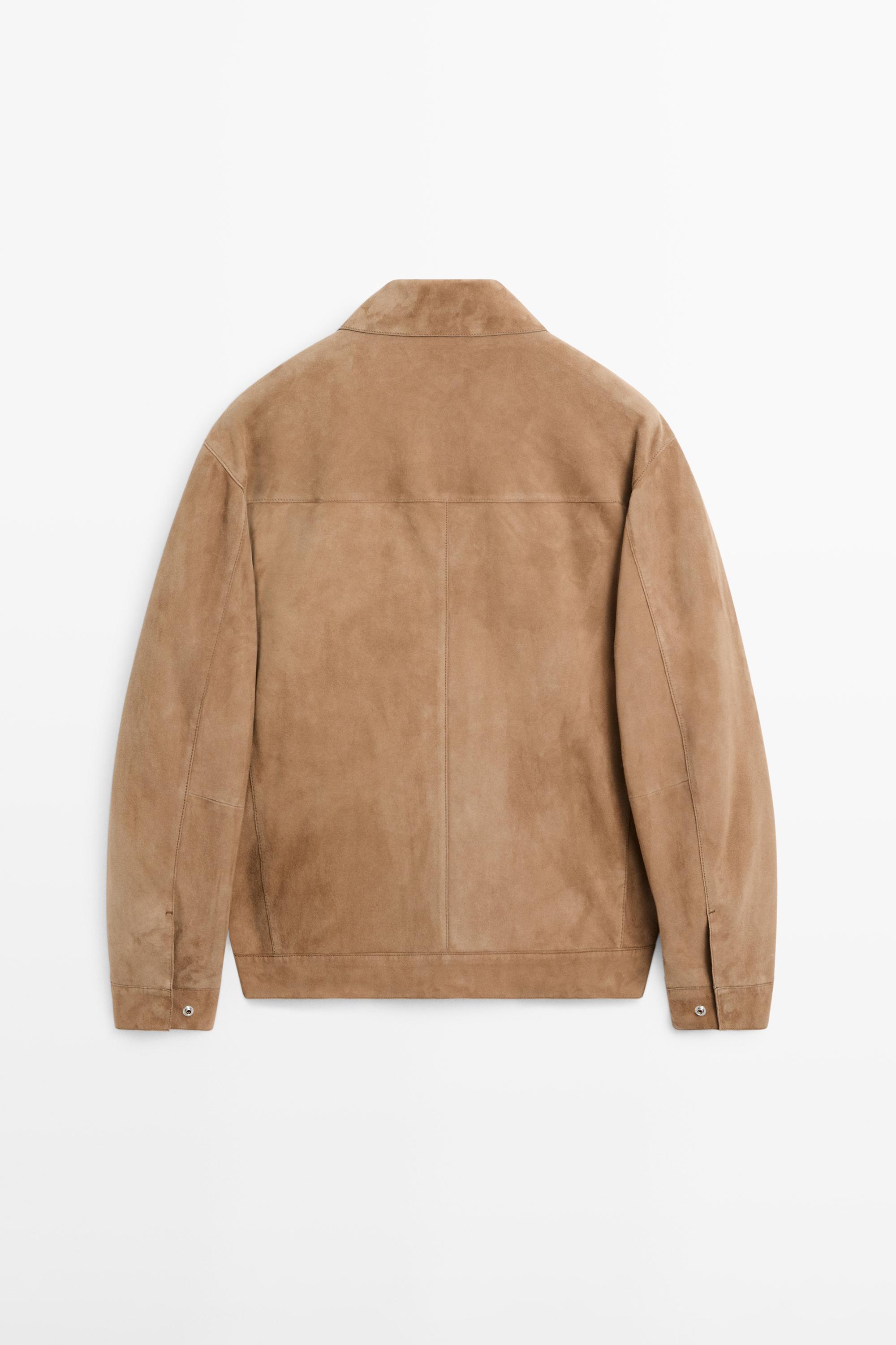 Suede leather jacket with pocket detail