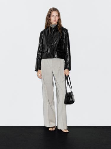 Chaqueta corta piel napa - Negro de Zara - Imagen 0