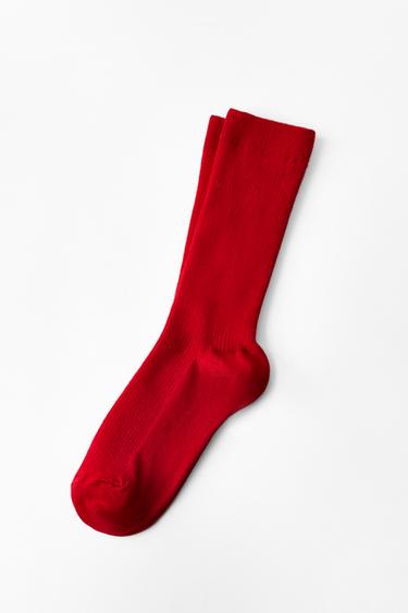 BASIC-SOCKEN MIT FEINEM RIPPENMUSTER - Rot von Zara