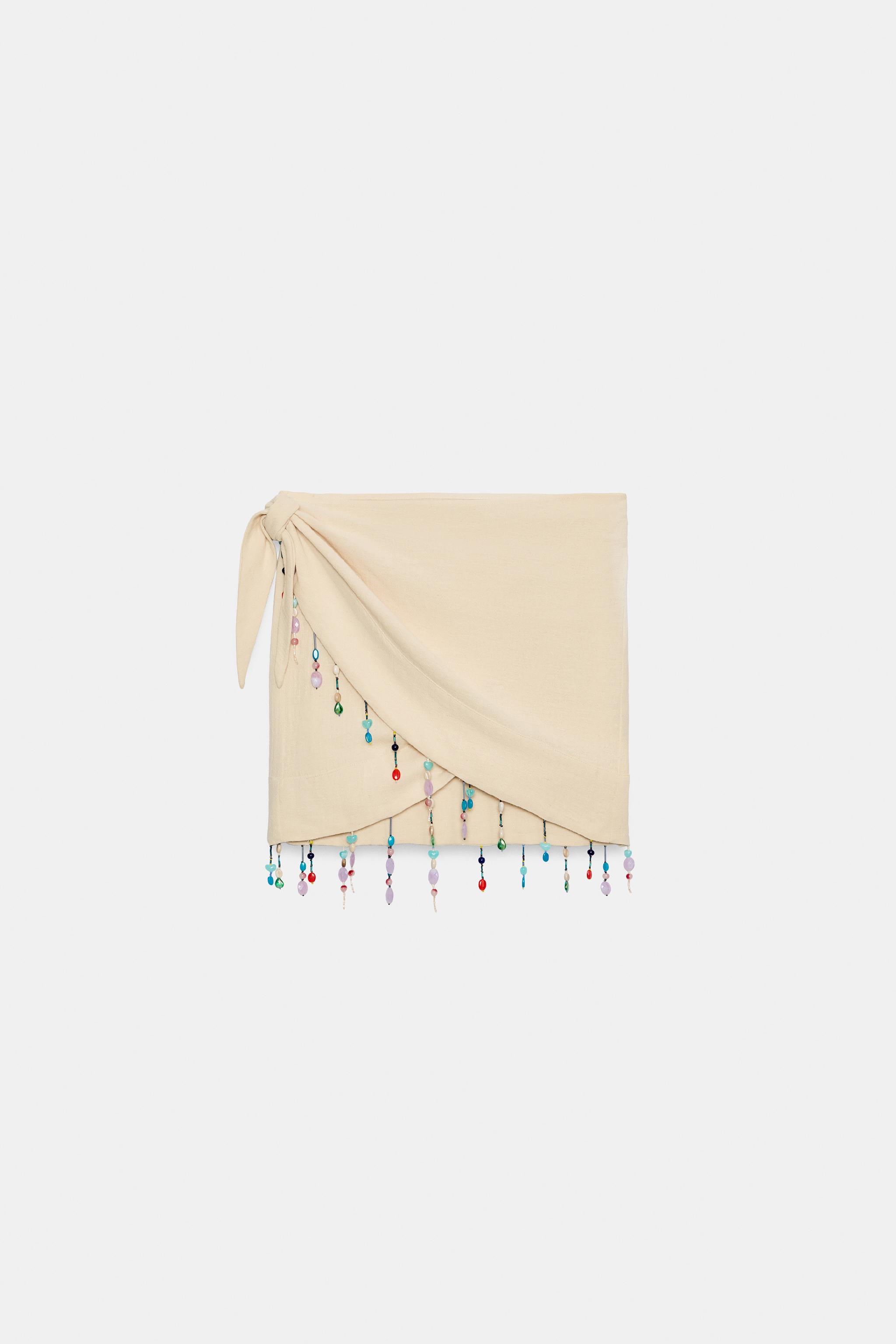 BEADED PAREO SKIRT — Ecru