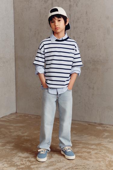 HEAVY WEIGHT STRIPED SLOGAN T-SHIRT - Navys / Ecrus by Zara