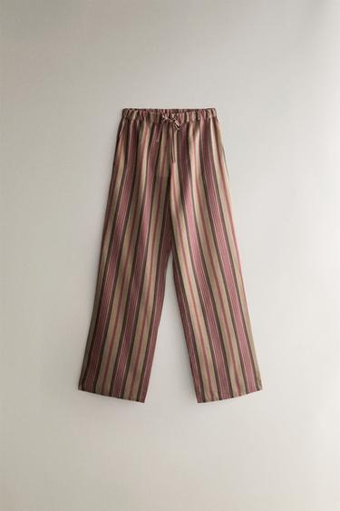 BAUMWOLL-LEINEN-HOSE MIT STREIFEN | KATHARINE POLE - Dunkelrot von Zara - Bild 0