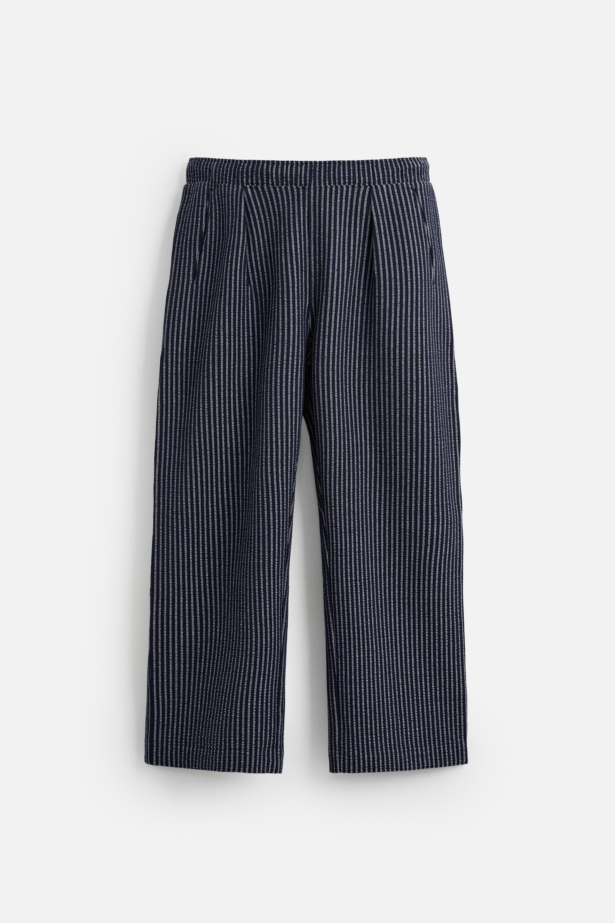RELAXED FIT SEERSUCKER PANTS - Navy / White | ZARA United States