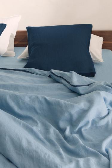 CONTRAST LINEN DUVET COVER - Blue by Zara