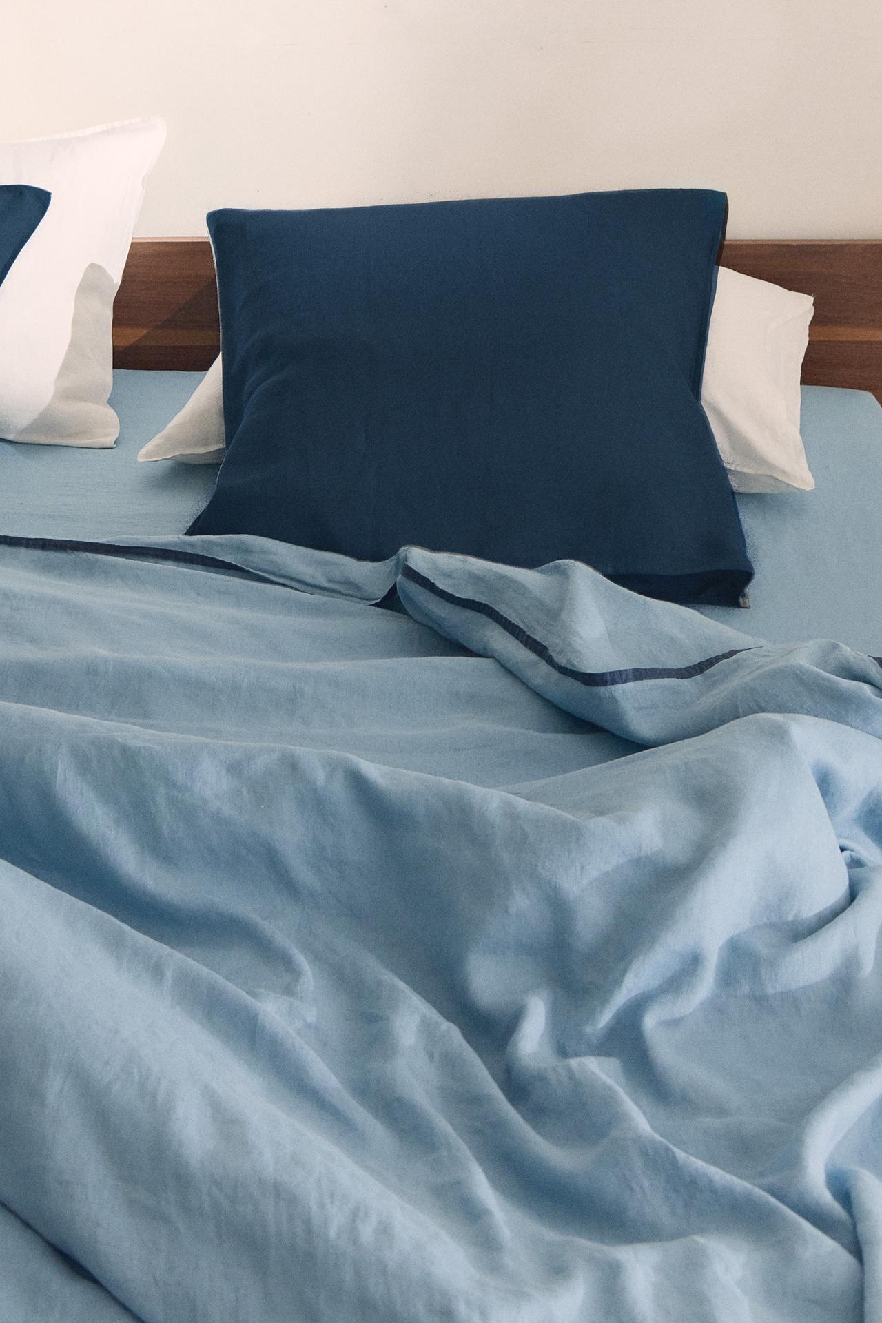 CONTRAST LINEN DUVET COVER — Blue