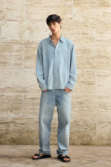 Zara 標準版型丹寧襯衫 - 天藍色