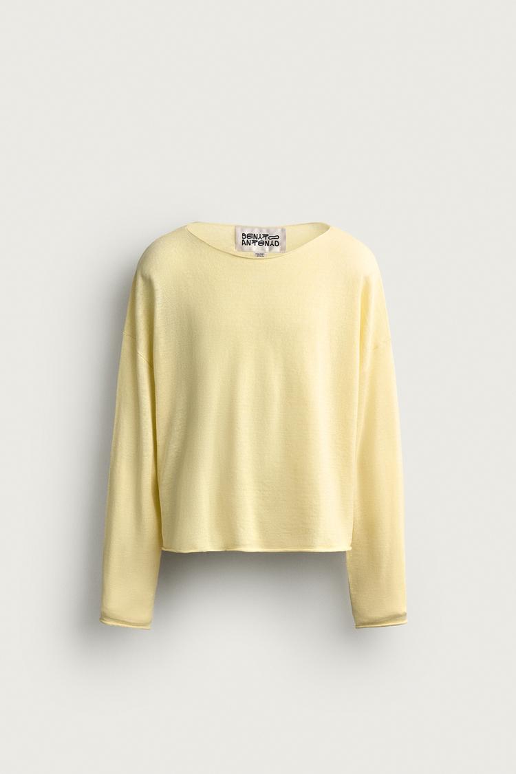 CROPPED LINEN-WOOL BLEND JUMPER