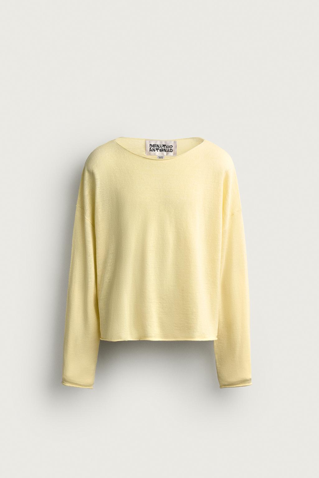CROPPED LINEN-WOOL BLEND JUMPER