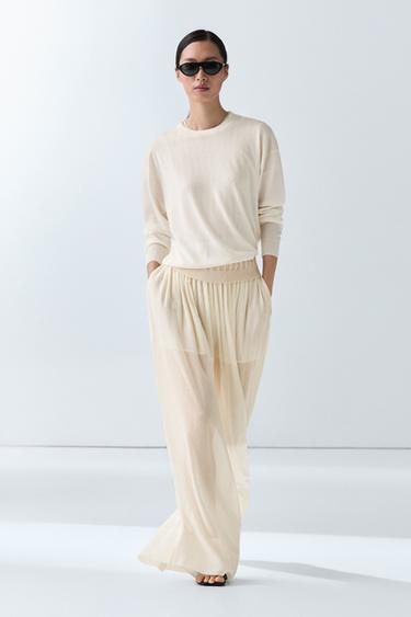 Zara Fine knit round neck sweater - Ecru - Image 0