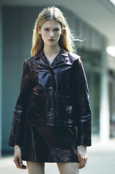 ZW COLLECTION 100% LEATHER SHORT SKIRT - Burgundy by Zara - Image 0