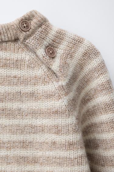 PULL AVEC LAINE ET CACHEMIRE RAYURES - Marron clair chiné de Zara - Image 3