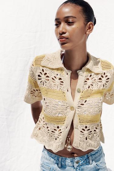 TOP EN MAILLE POINTELLE - Écru de Zara - Image 1