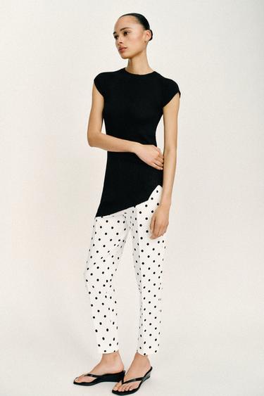PANTALON TAILLE HAUTE À POIS - Blanc / Noir de Zara - Image 6