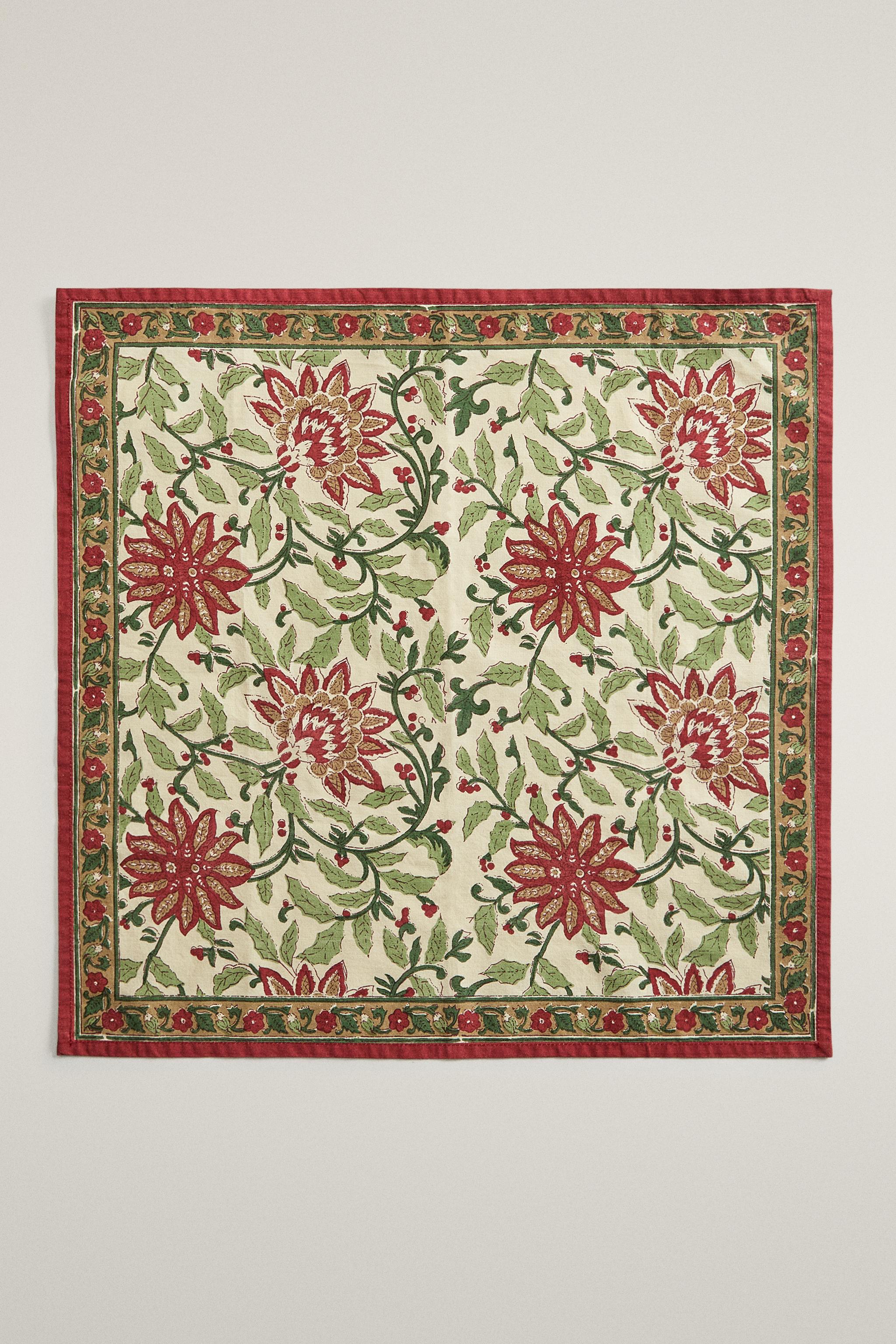 SERVIETTES DE TABLE COTON FLEURS DE NOËL (LOT DE 2)