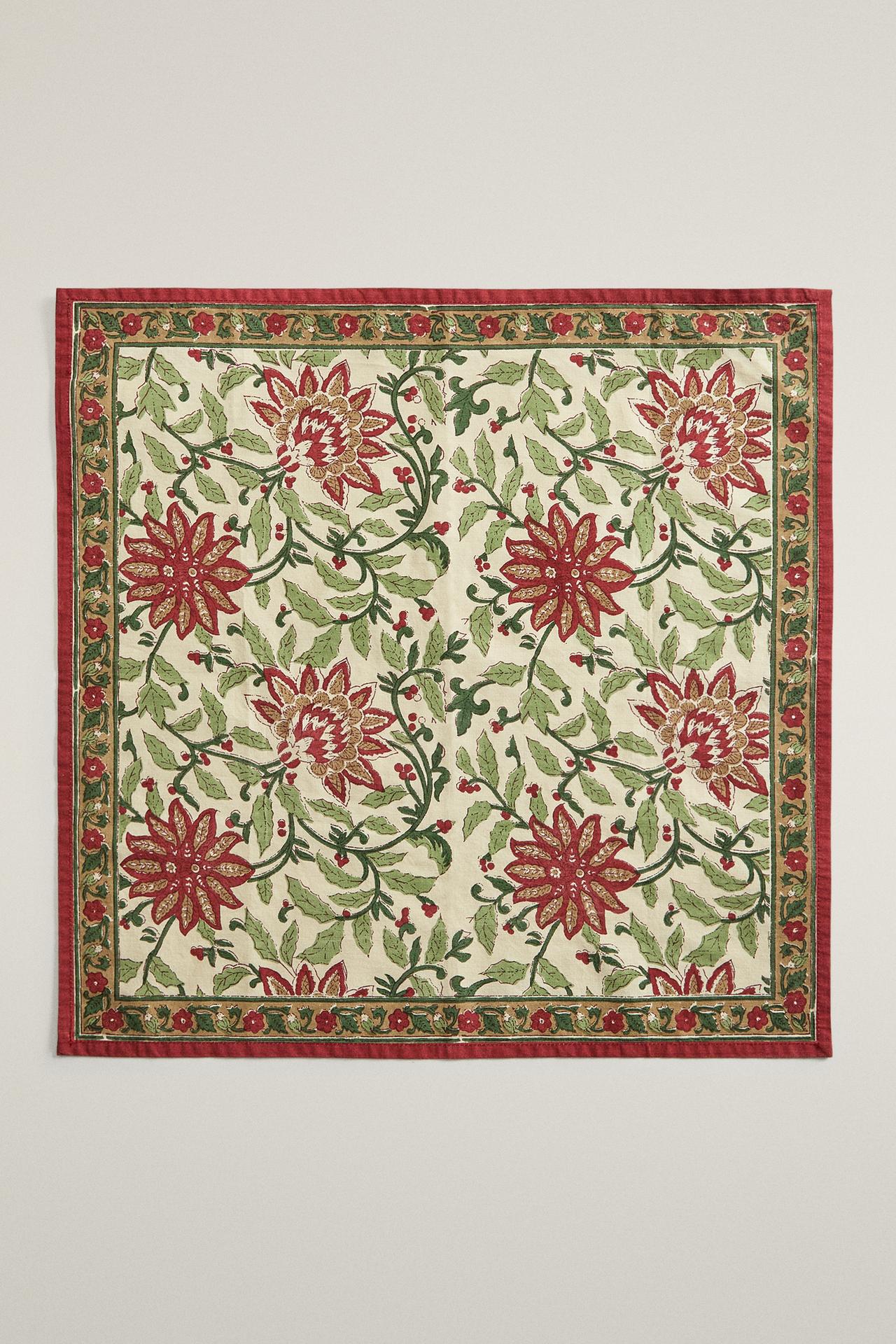 CHRISTMAS POINSETTIA COTTON NAPKINS (PACK OF 2) — Green