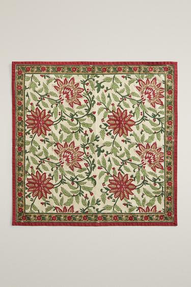 CHRISTMAS POINSETTIA COTTON NAPKINS (PACK OF 2) — Green 2