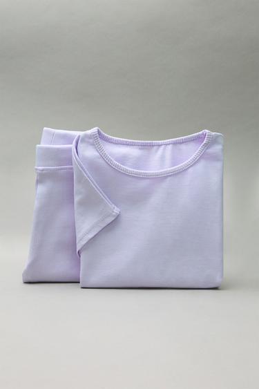JOGGINGSET T-SHIRT STRIKKEN EN RIB WIELERLEGGING - Mauve van Zara