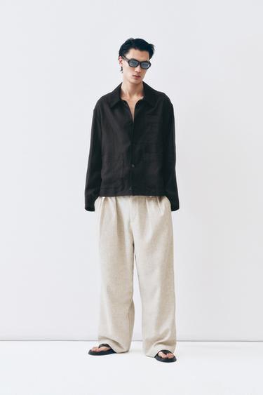 Zara 休閒版打褶長褲 - 淺米色
