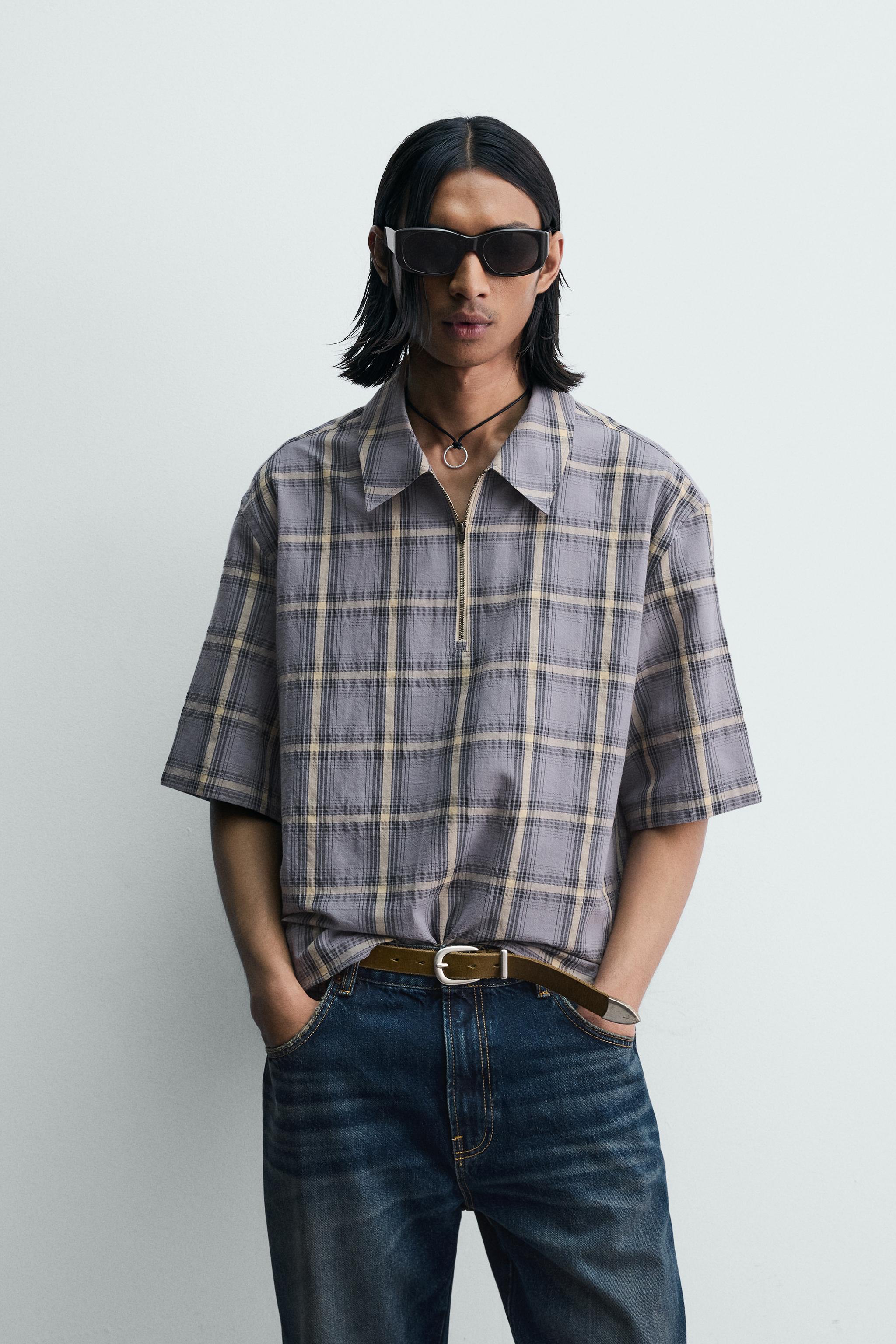 PLAID ZIP POLO SHIRT