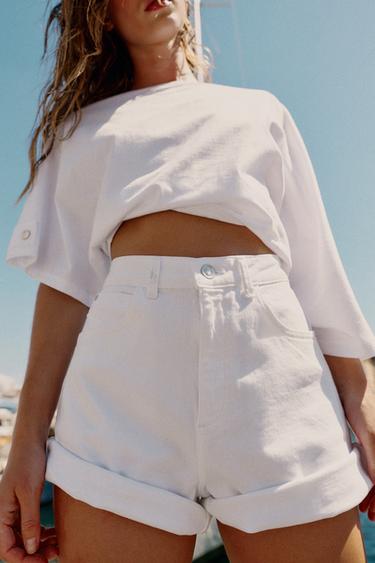 Zara Z1975 MOM FIT SHORTS - White