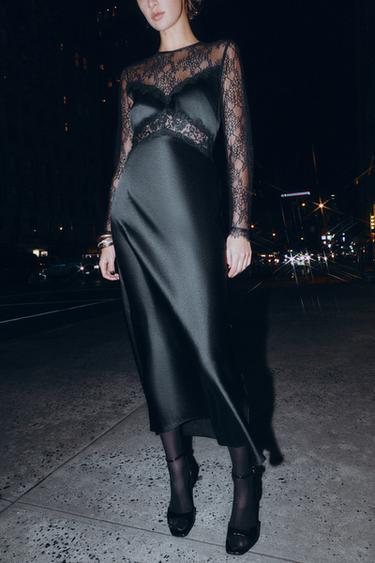 ΜΑΚΡΥ ΦΟΡΕΜΑ ΜΕ ΣΥΝΔΥΑΣΜΟ ΔΑΝΤΕΛΑΣ - Μαύρο του Zara