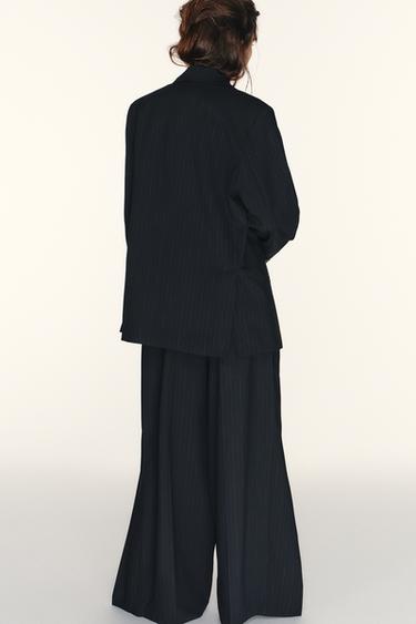 VESTE OVERSIZE À RAYURES - Bleu marine / Blanc de Zara - Image 4