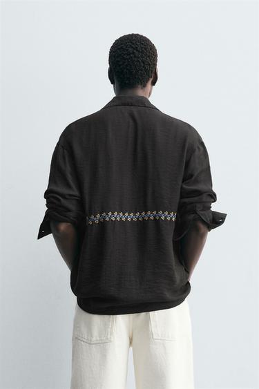 GEOMETRIC EMBROIDERY FLOWING SHIRT - Anthracite grey by Zara - Image 2
