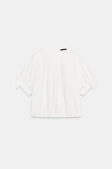 PUFF SLEEVE TOP WITH BOWS - White by Zara - Image 5