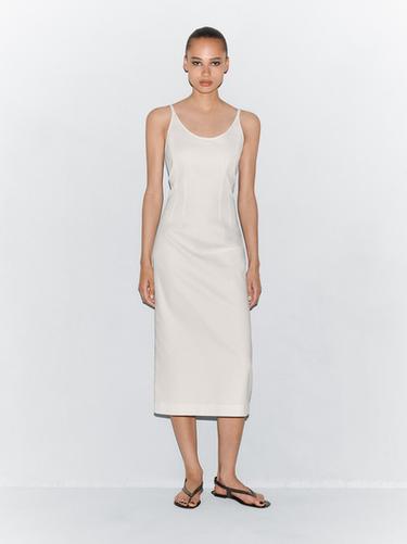 Zara Cotton blend strappy midi dress - White