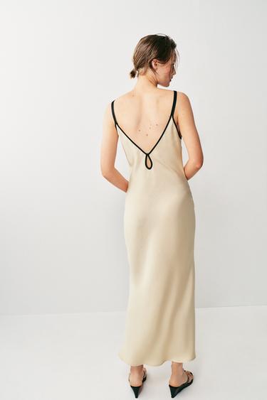 CONTRAST TRIM SATIN MIDI DRESS - Beige by Zara - Image 5