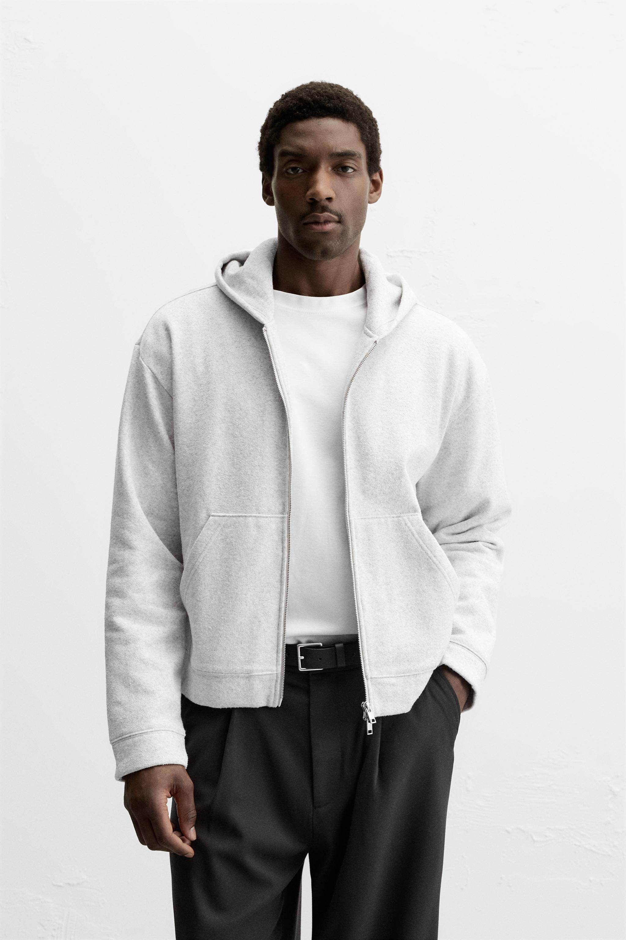 Zara Textured Hooded Sweatshirt Gray Marl Men