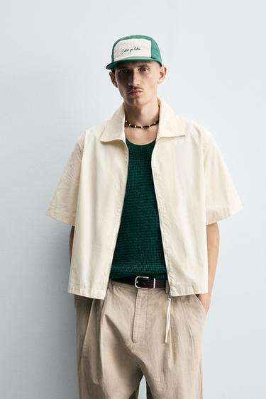 Zara EMBROIDERED RELAXED FIT SHIRT - Mid-ecru