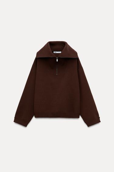 SIDE STRIPE KNIT SWEATSHIRT - Chocolate by Zara