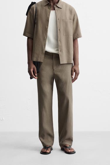 БРЮКИ ИЗ ВИСКОЗЫ И ДЖУТА — СЕРО-КОРИЧНЕВЫЙ от Zara