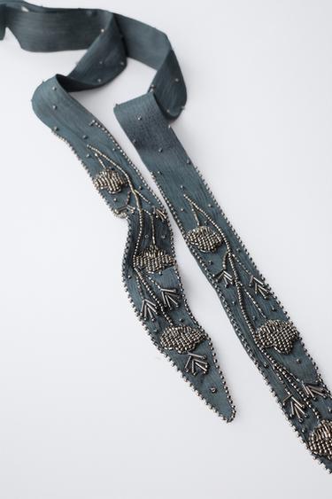 Zara EMBROIDERED SCARF NECKLACE - Petrol blue