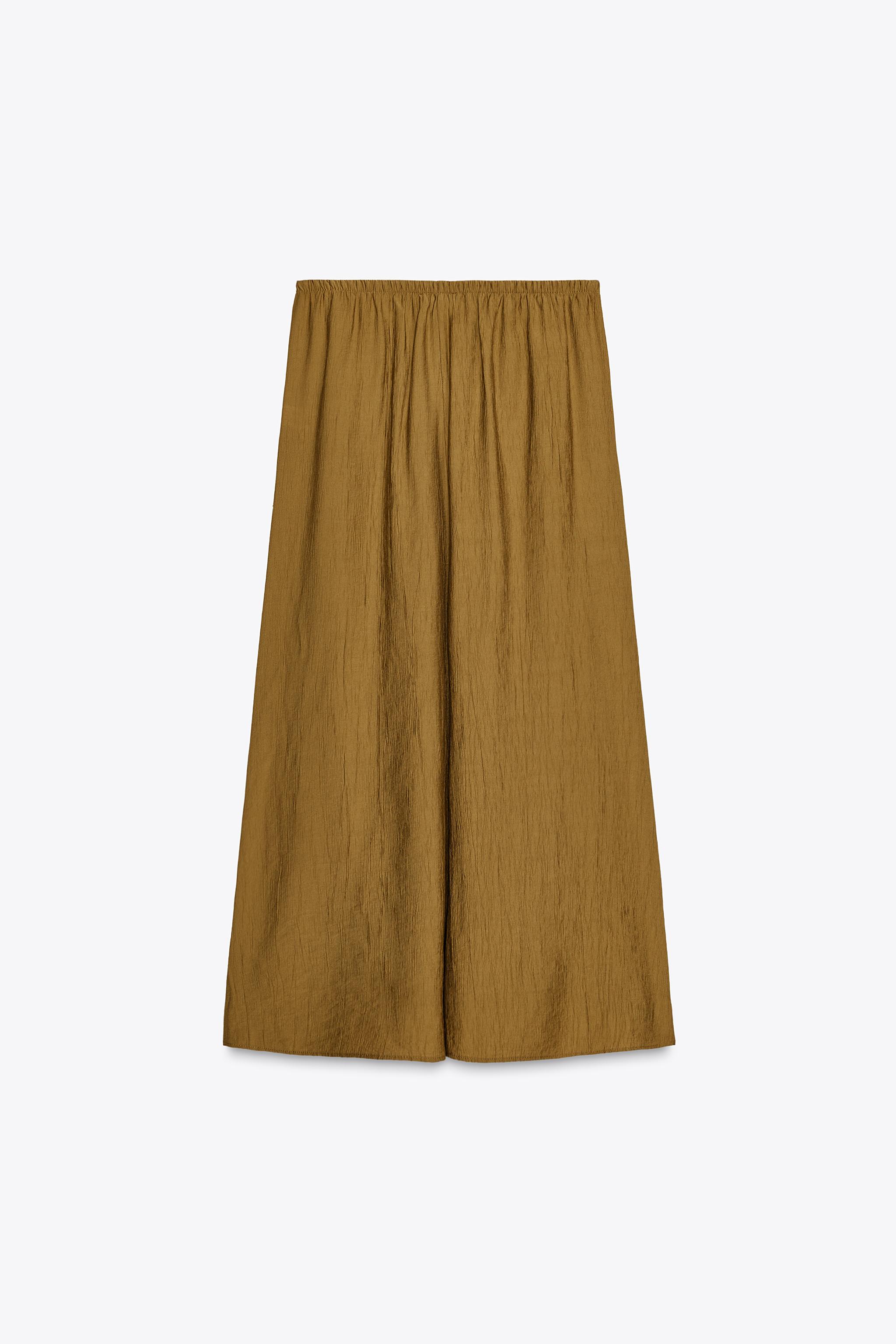 オリーブグリーンのコットン製ミディスカート リンクル加工ミディスカート - オリーブグリーン | ZARA Japan