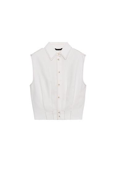 توب كتاني بغرز - أبيض by Zara
