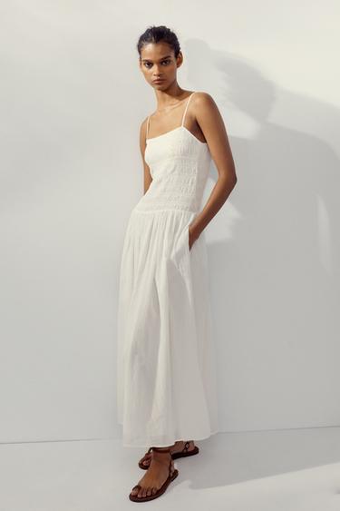 VESTIDO MIDI FLORES BORDADAS - Branco roto de Zara