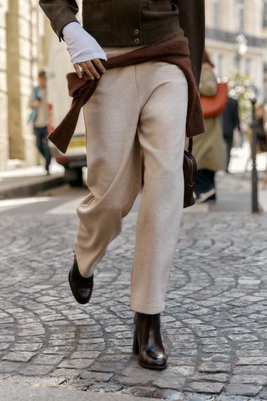 WIDE-LEG PLUSH TROUSERS - Beige marl by Zara