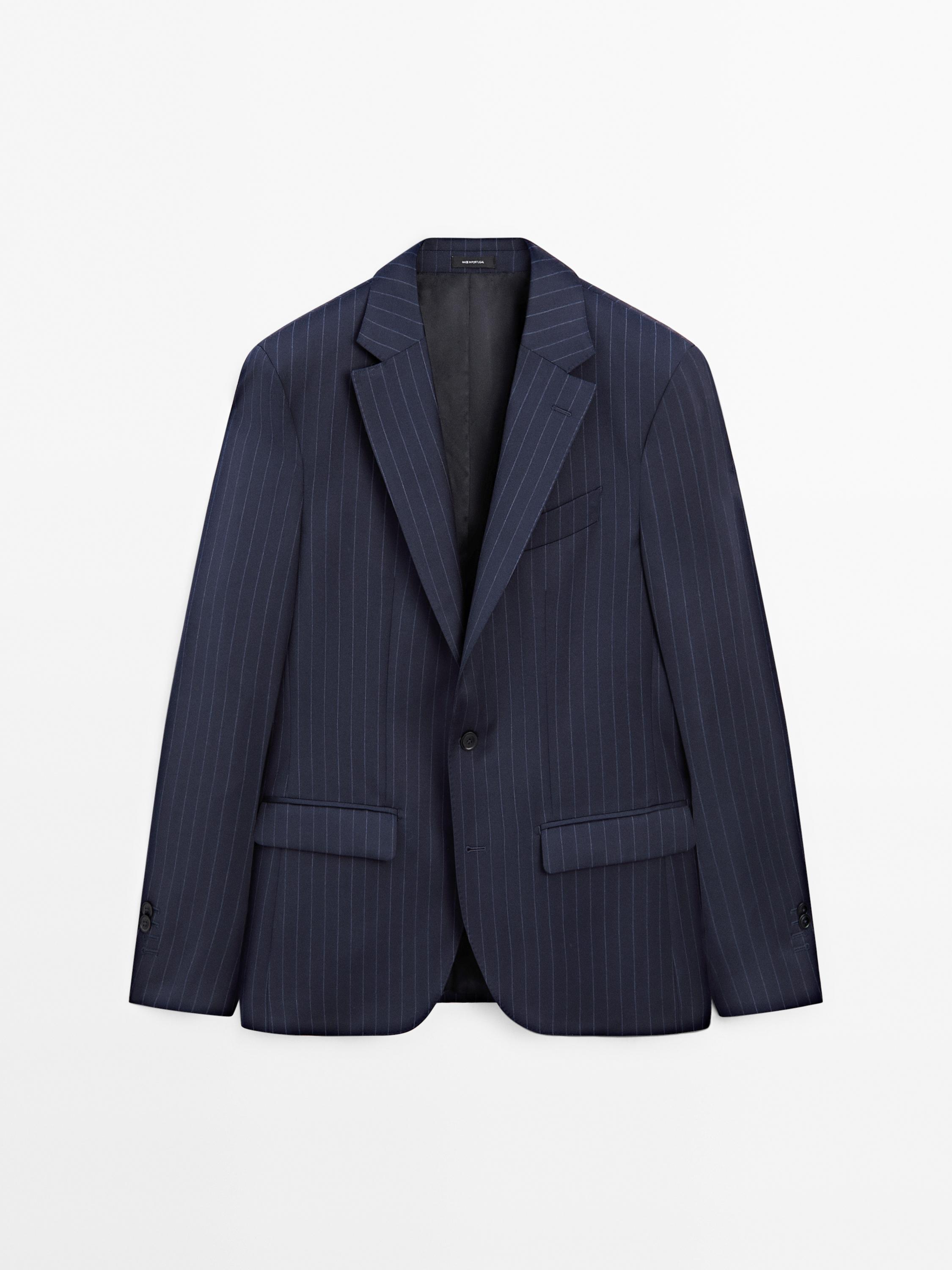 100% wool striped suit blazer