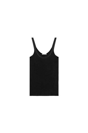 Zara RIBBED TANK TOP - Black