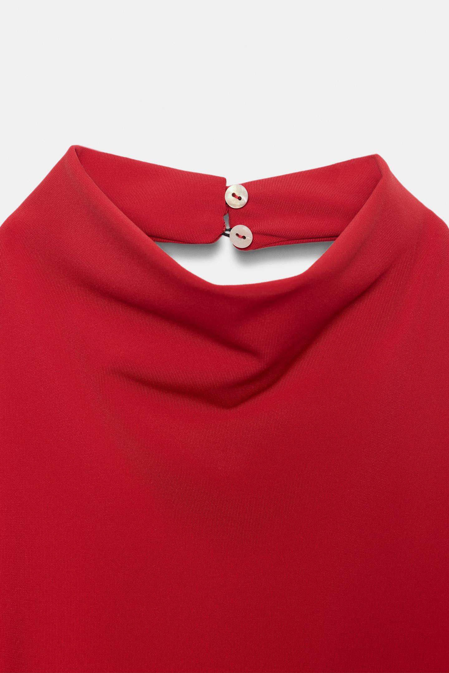 Женский топ Zara Asymmetric Halter Top, цвет: Красный — фото 7