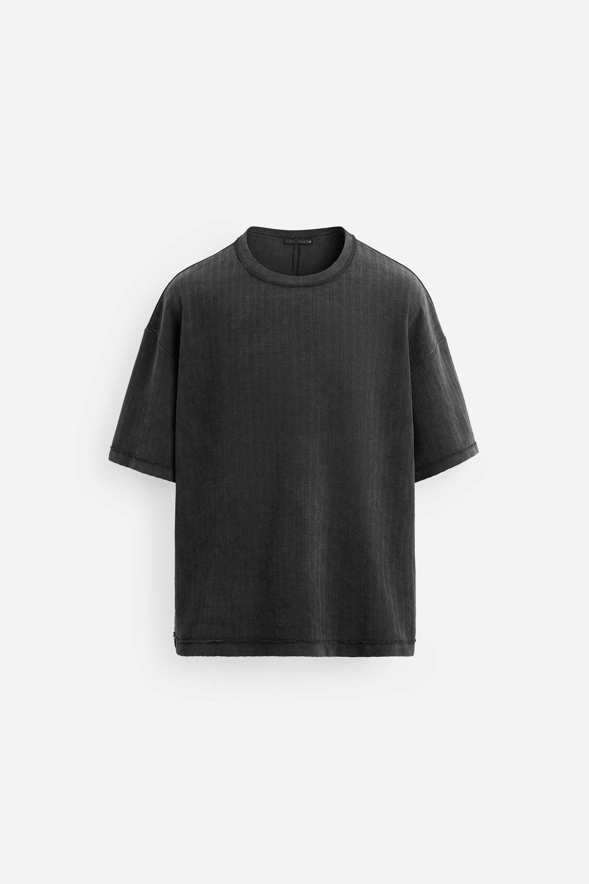 ★ZARA★ WASHED TEXTURED KNIT T-SHIRT TEXTURED KNIT T-SHIRT - Dark anthracite | ZARA United States